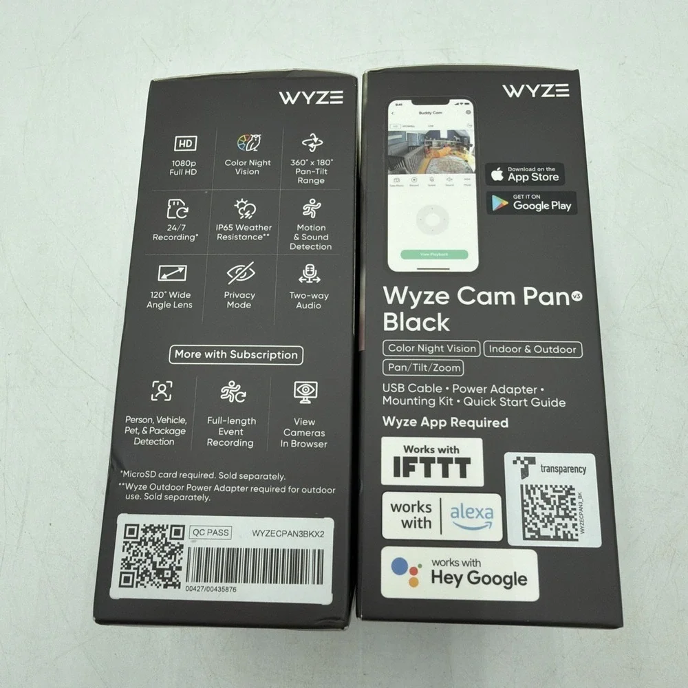 Lot Of Two Wyze Cam Pan v3 Indoor/Outdoor IP65 1080P 360° Pan/Tilt/Zoom Wi-Fi